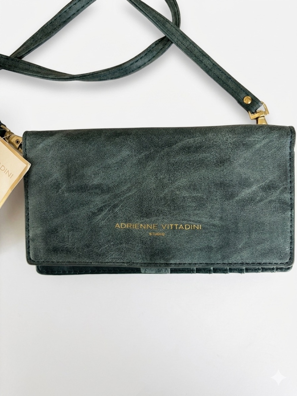 Adrienne Vittadini USB Charging Wallet Wristlet Zip Around Strap Green Suede NWT